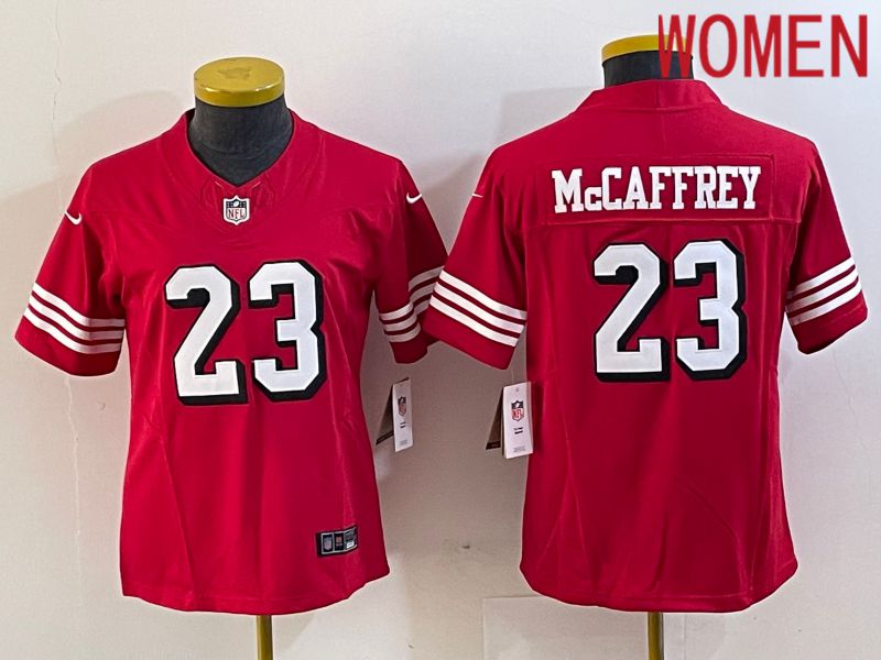 Women San Francisco 49ers 23 Mccaffrey Red 2023 Nike Vapor Limited NFL Jersey style 4